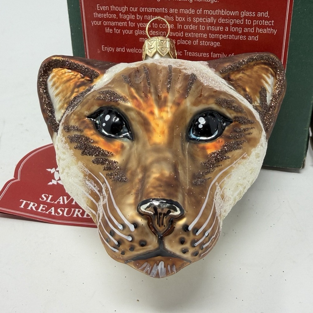 VTG 3.5" Slavic Treasures SIAMESE CAT Head Poland Hand Blown Ornament
